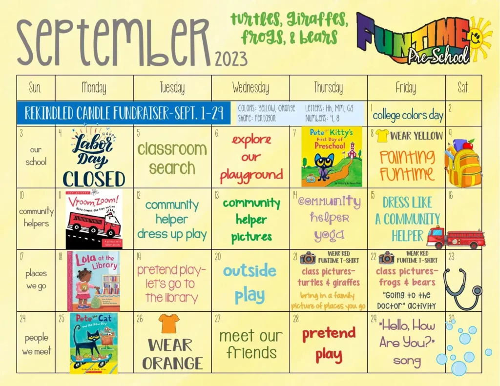September 2023 calendar for Turtles, Giraffes, Frogs, & Bears