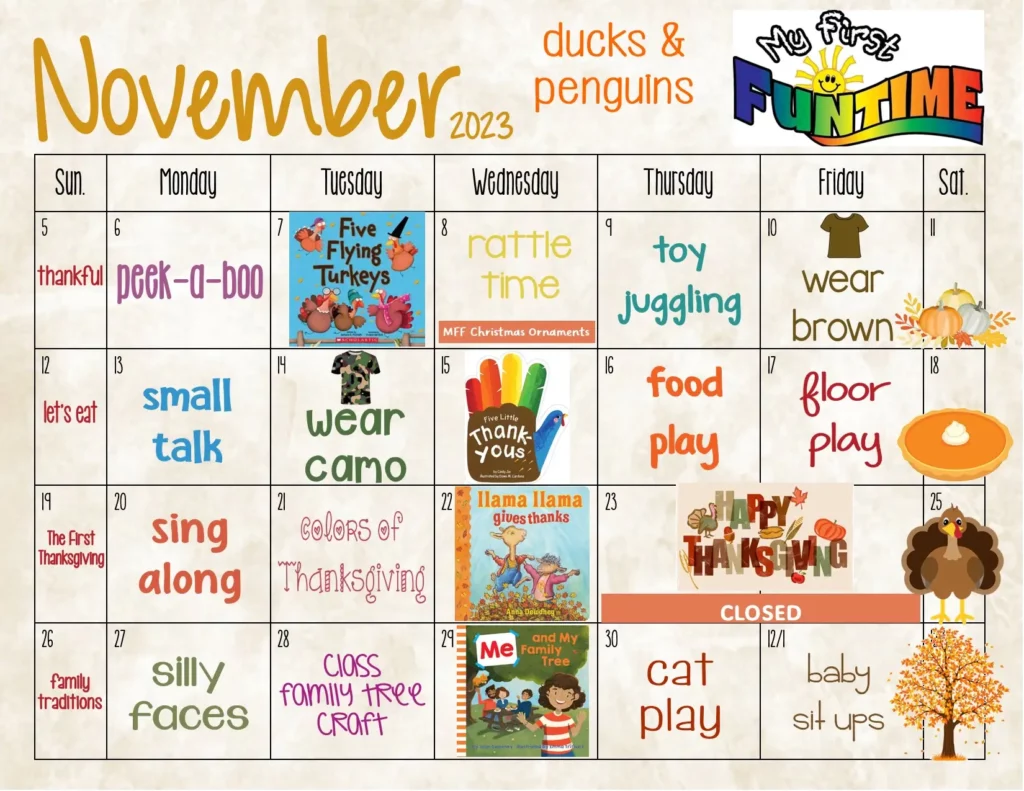 November 2023 calendar for ducks & penquins