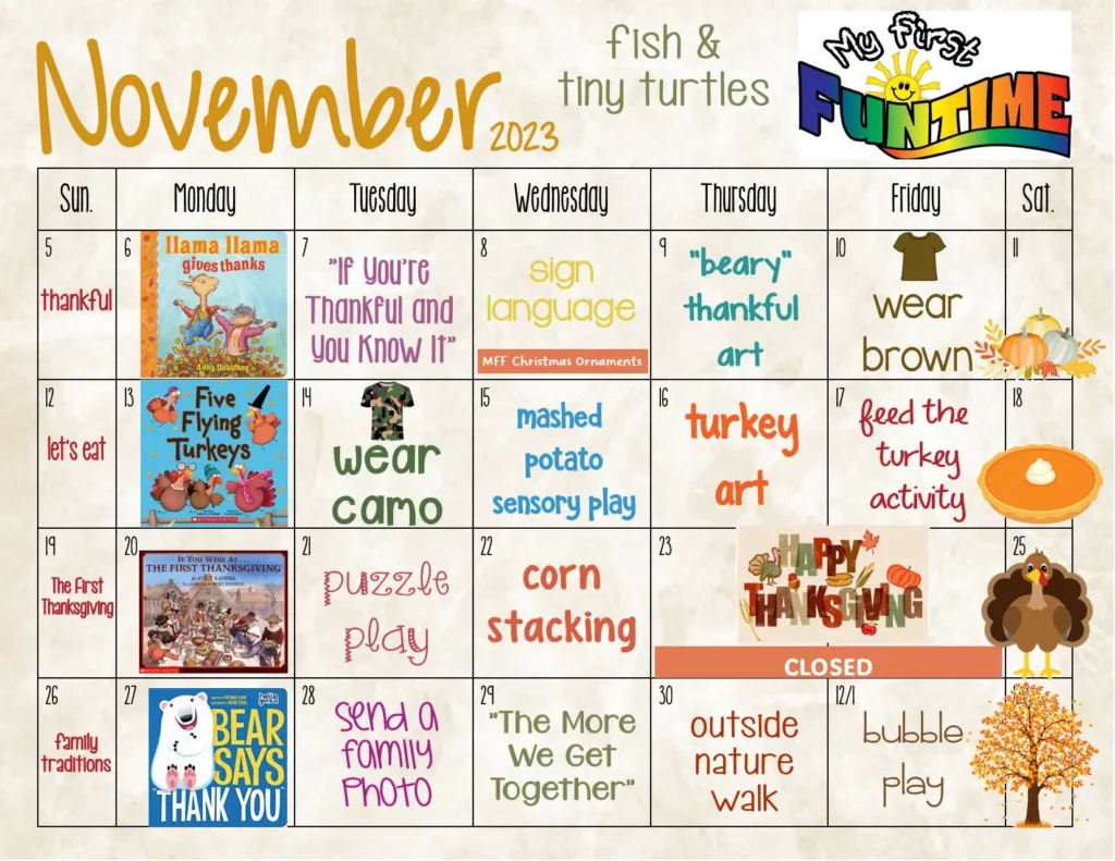 November 2023 calendar for fish and tiny turtles