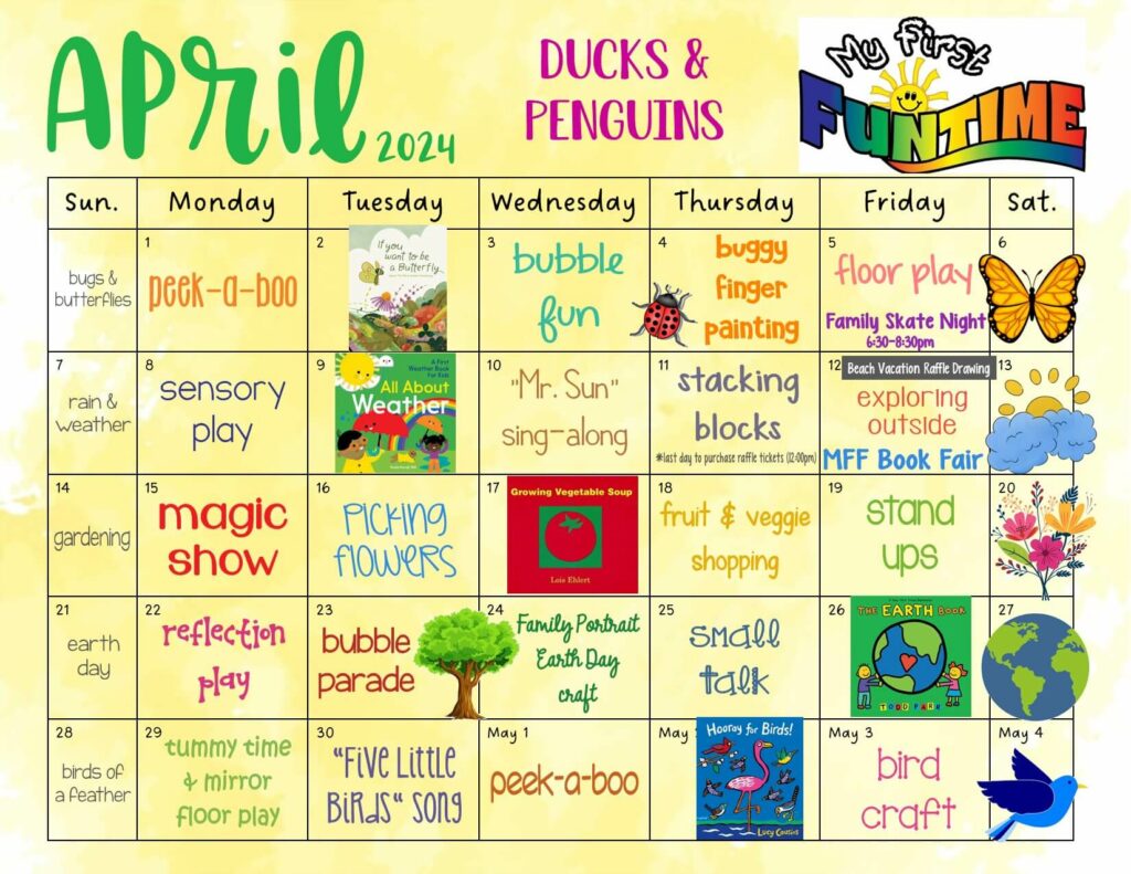April 2024 Calendar for Ducks & Penguis